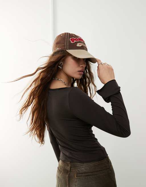 Weekday - Tayla - Top manches longues avec détail noué - Marron foncé, 3 de 4