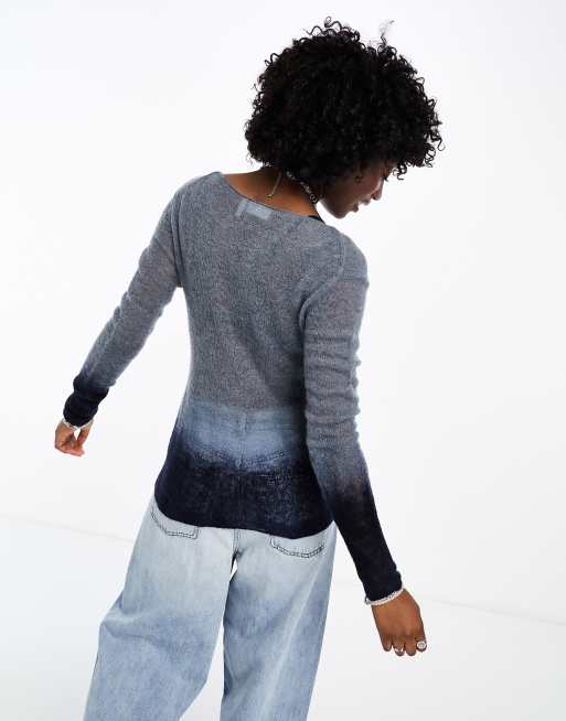 Weekday Teagan semi sheer sweater in blue dip dye