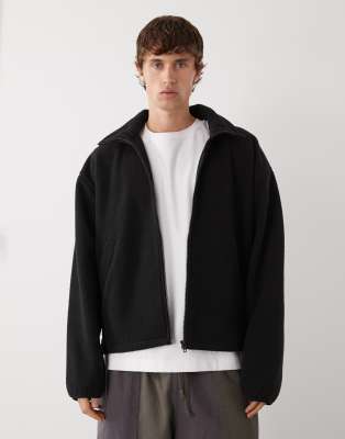 Teddyfell-Sweatshirt in Schwarz mit kurzem Reißverschluss Schwarz S