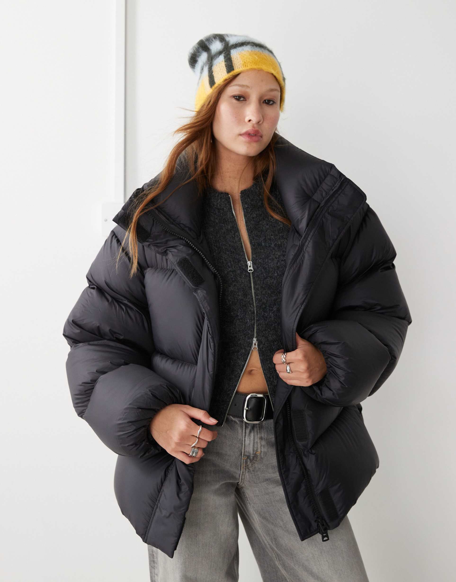 weekday ten oversized down puffer coat in black