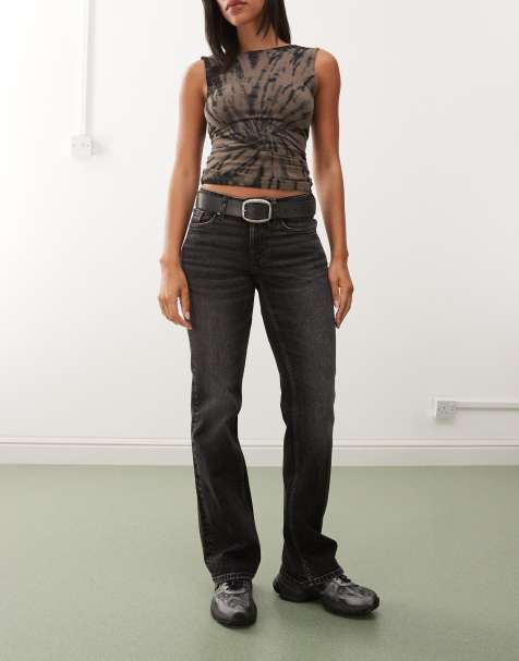 Weekday – Tension – Bleksvarta, smala bootcut-jeans med strimmig tvätt - view 1