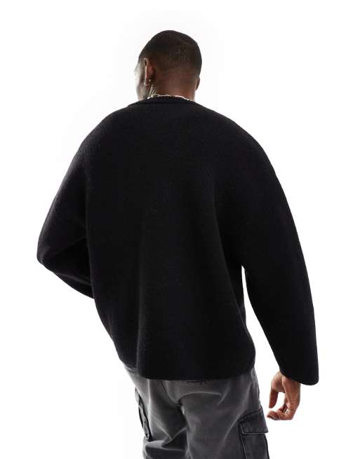 Weekday – Teo – Czarny sweter oversize z domieszką wełny, 2 z 4