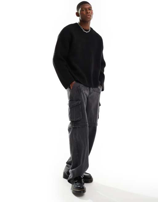 Weekday – Teo – Czarny sweter oversize z domieszką wełny, 4 z 4