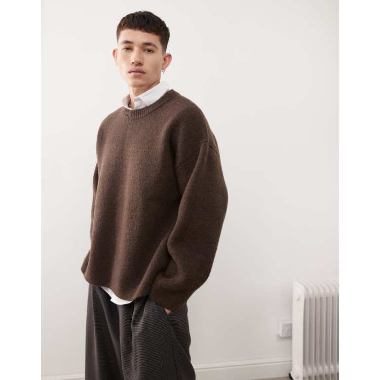 Weekday Teo wool blend oversized sweater in brown | ASOS