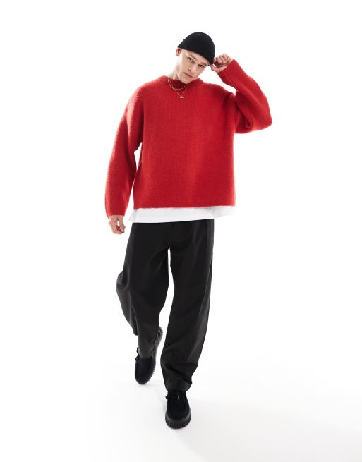 Weekday Teo wool blend oversized sweater in red ASOS