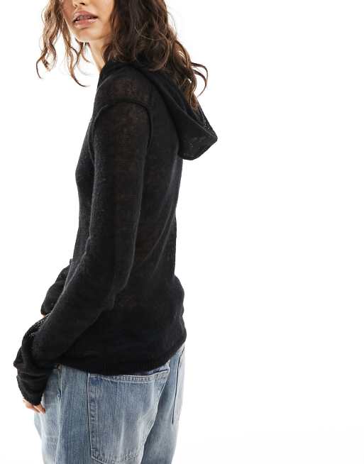 Weekday - Terri - Sweat à capuche en maille transparente avec détail cousu - Noir, 4 de 4