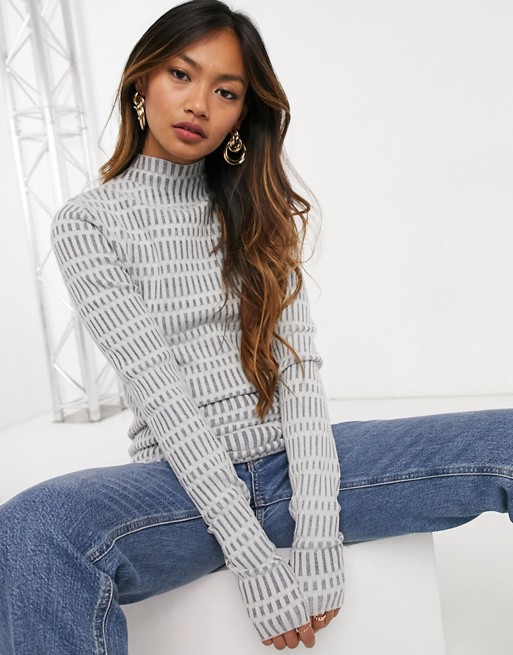 Weekday Tess knitted top with high neck in grey