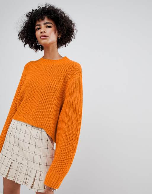 Weekday thick rib cropped jumper in orange