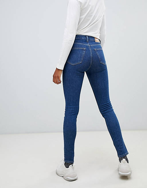 Women Weekday Thursday organic cotton high waist skinny jeans in win blue 