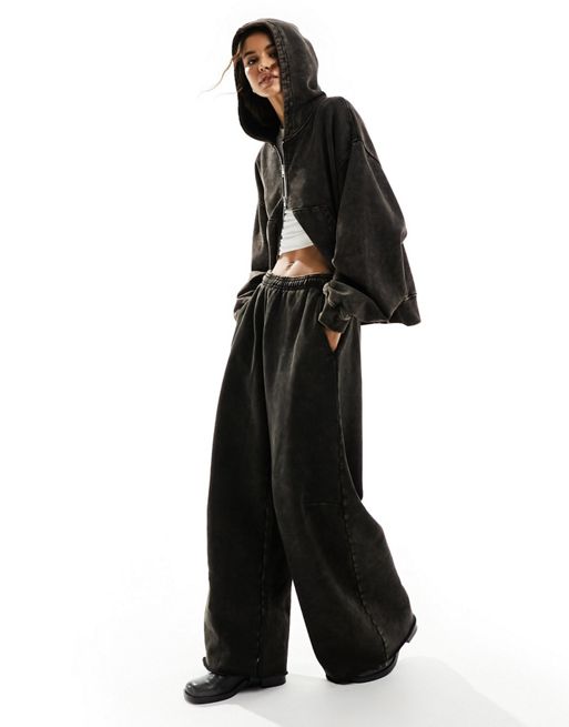 Weekday Tiana wide leg sweatpants in washed brown - part of a set