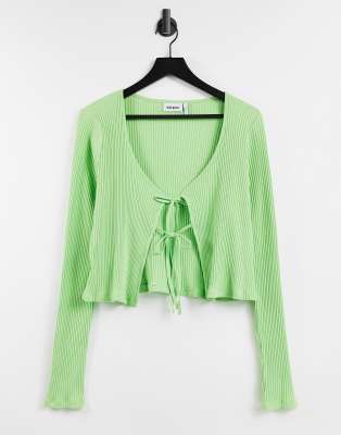 Weekday Tie cotton cardigan with tie front in green co-ord - MGREEN - ASOS Price Checker