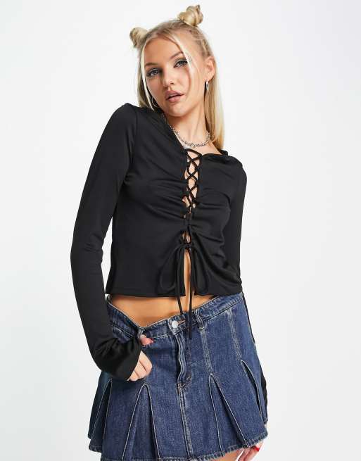 Lace up clearance long sleeve top