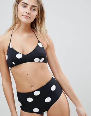 black and white polka dot bikini top