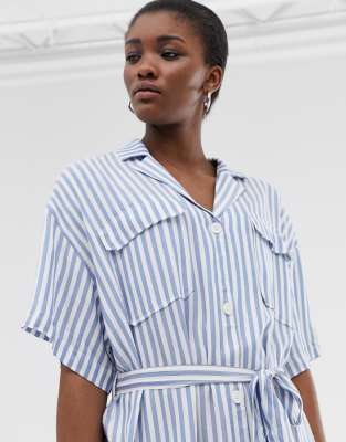 asos blue striped dress