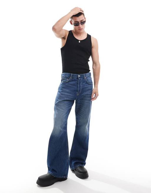 Weekday Time loose fit bootcut jeans in jackpot blue | ASOS