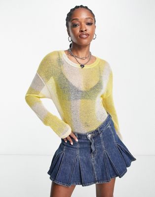 Weekday Tina lightweight knitted sweater in yellow tie dye print - ASOS Price Checker