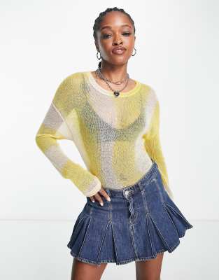 Weekday Tina lightweight knitted sweater in yellow tie dye print