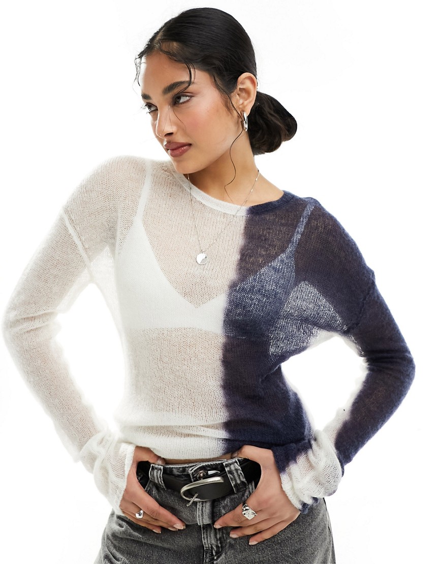 Weekday Tina sheer ombre knitted top in blue and off-white
