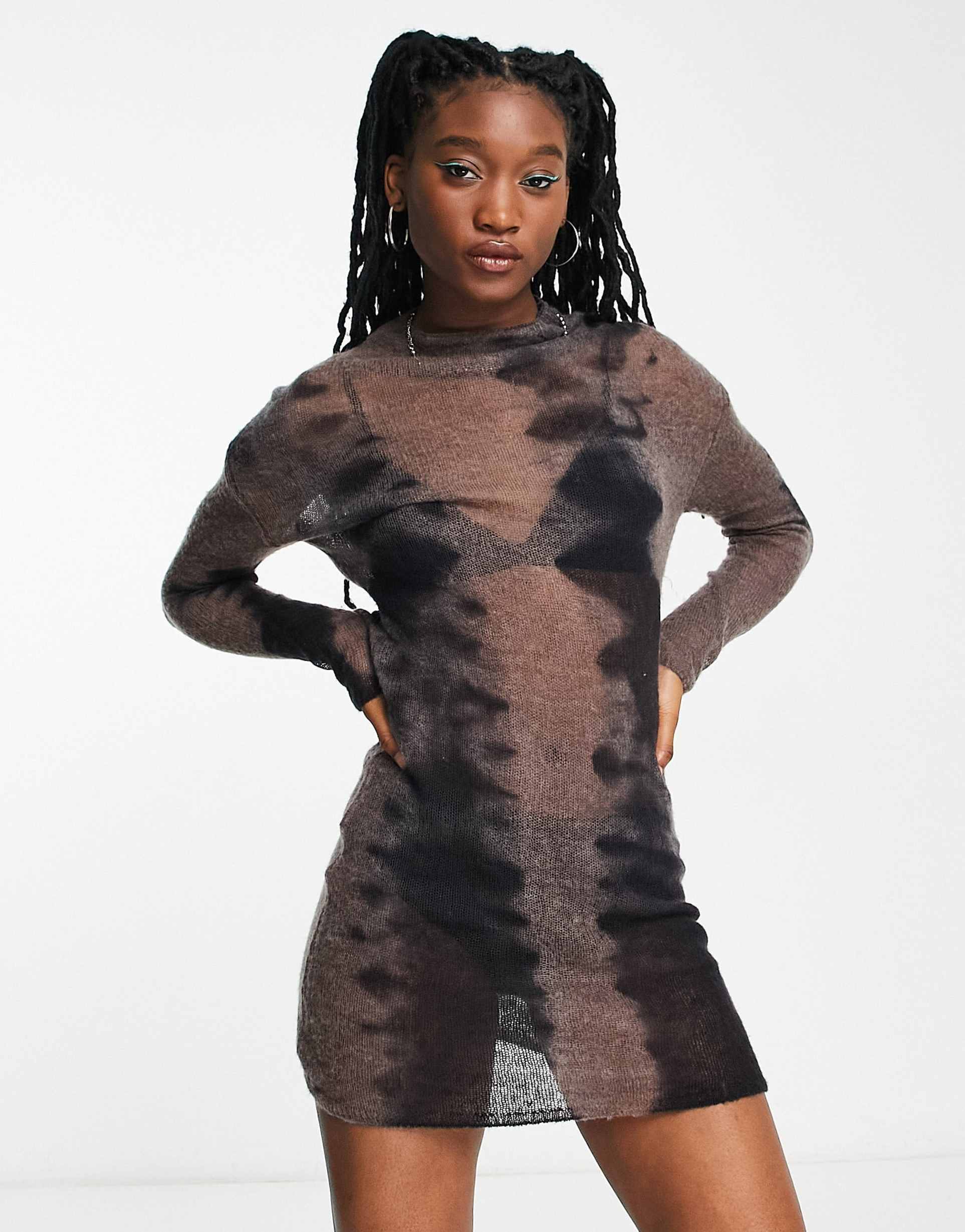 weekday tini knitted mini dress in brown gradient