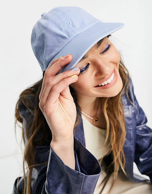Weekday Tip cotton embroidered slogan cap in blue - MBLUE