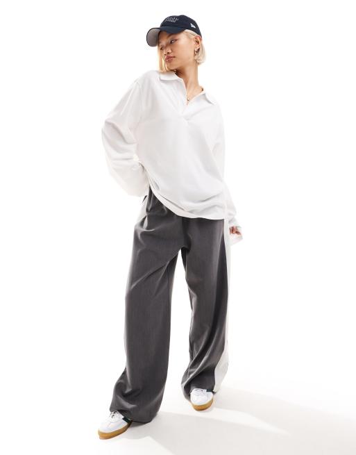 Weekday –Toby – Biały top oversize z długim rękawem i kołnierzykiem polo, 3 z 4