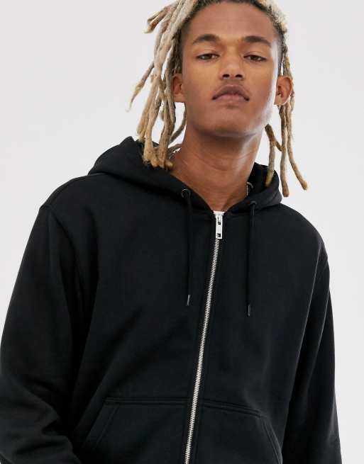 Weekday - Tom - Felpa nera con zip e cappuccio, 3 di 4