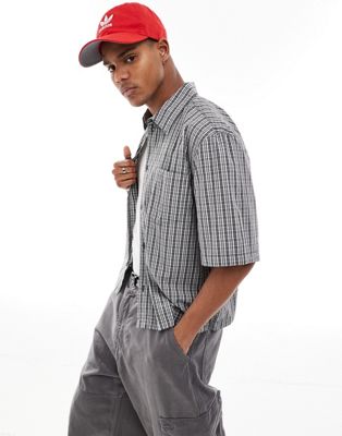 Weekday Tom short sleeve shirt in blue and brown check
