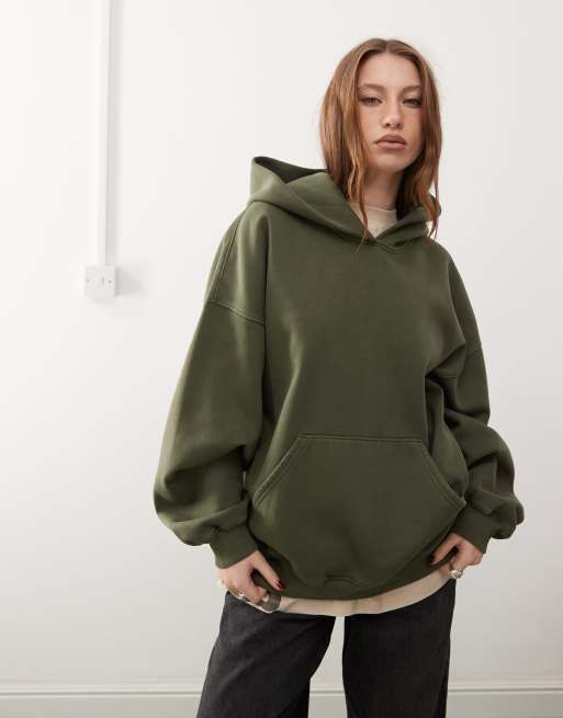 Weekday - Tony - Felpa con cappuccio oversize kaki in jersey pesante