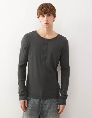 Weekday - Top à col boutonné et à manches longues - Vert foncé