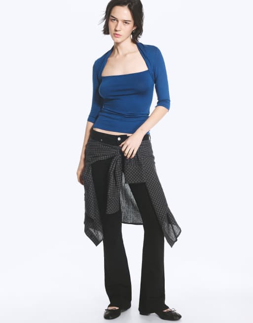 Weekday top à col carré, manches 3/4, bleu, 2 de 4
