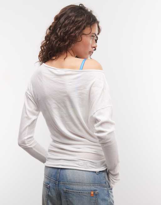 Weekday top à épaules nues ample à manches longues blanc, 3 de 4