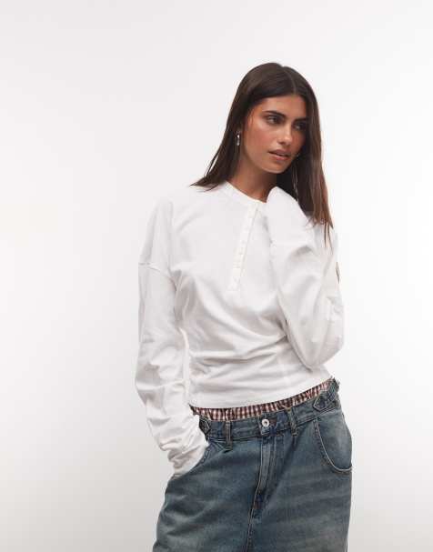 Weekday top à manches longues style henley avec taille cintrée en blanc cassé - view 1