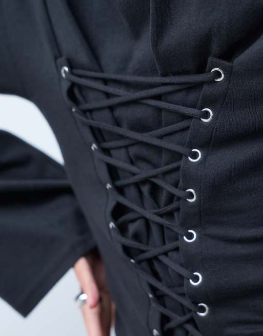 Weekday top a maniche lunghe con dettaglio sul retro stile corsetto nero, 5 di 10