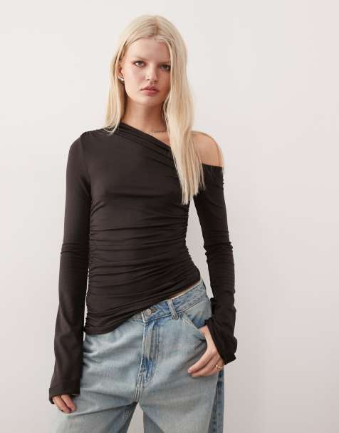 Weekday - Top a maniche lunghe con spalle asimmetriche marrone scuro - view 1