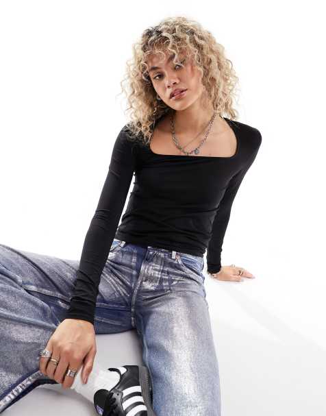 Weekday - Top a maniche lunghe nero con scollo squadrato - view 1