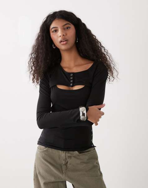 Weekday - Top a maniche lunghe nero con strato sovrapposti stile bolero - view 1