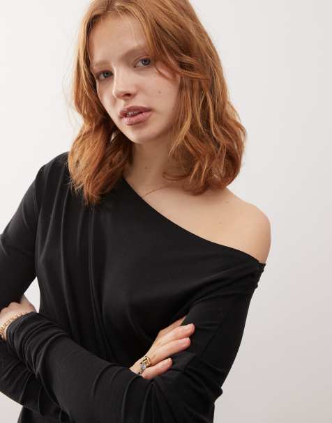 Weekday - Top a maniche lunghe nero drappeggiato - view 1