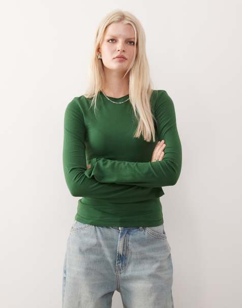 Weekday - Top a maniche lunghe svasate verde scuro - view 1