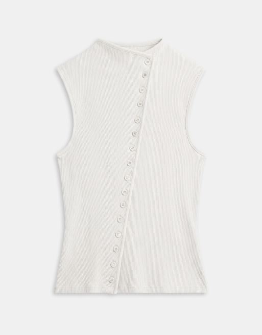 Weekday top asymétrique à col montant boutonné couleur taupe clair, 5 de 8