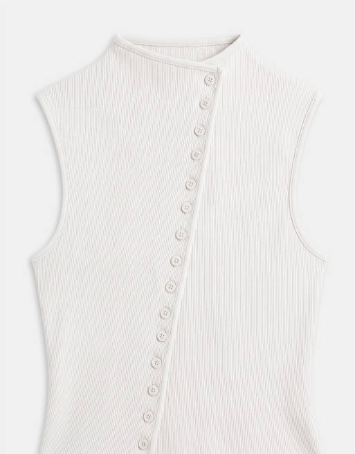 Weekday top asymétrique à col montant boutonné couleur taupe clair, 7 de 8