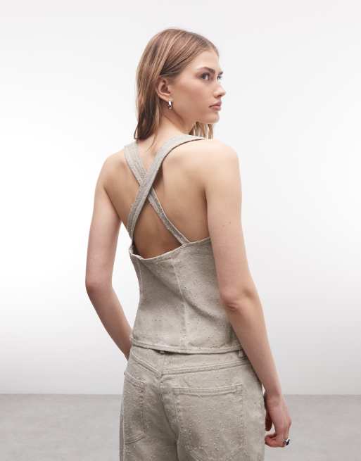 Weekday - Top beige sporco con zip bidirezionale in coordinato, 4 di 4