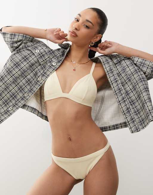Weekday - Top bikini a triangolo giallo latticello a coste, 3 di 4