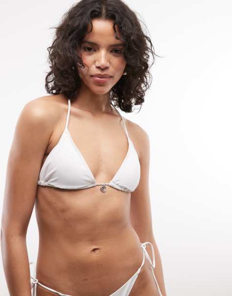 Weekday - Top bikini bianco sporco con charm allacciato in coordinato - view 1