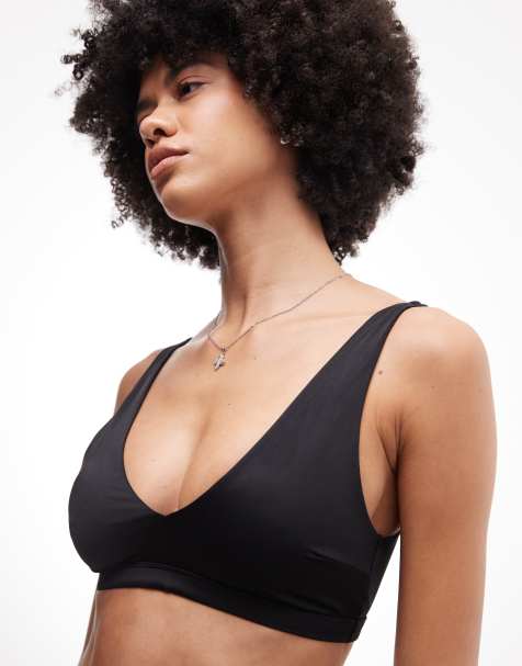 Weekday - Top bikini con scollo profondo nero in coordinato - view 1