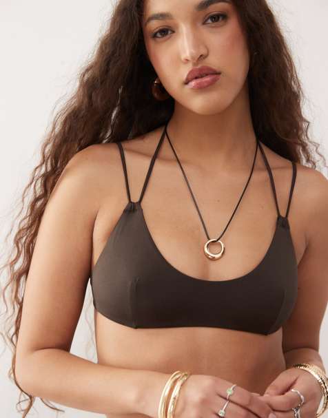 Weekday - Top bikini marrone scuro con laccetti multipli - view 1