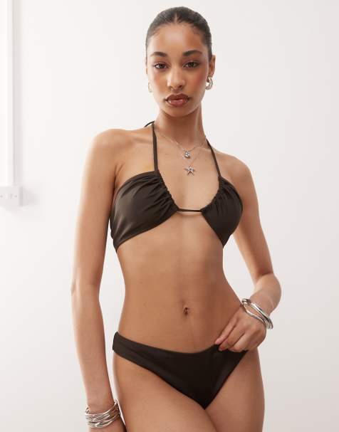 Weekday - Top bikini multiposizione marrone scuro - view 1