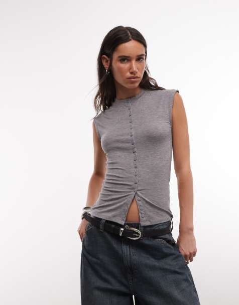 Weekday - Top boutonné sur le devant - Gris - view 1