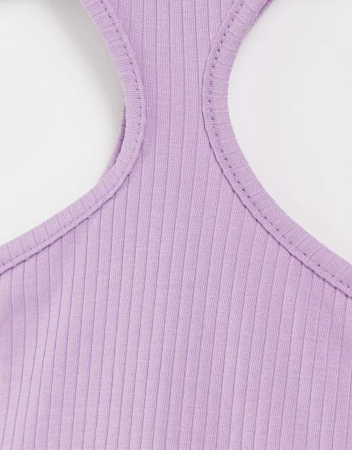 Weekday - Top con scollo a vogatore in cotone viola chiaro - PURPLE, 3 di 4