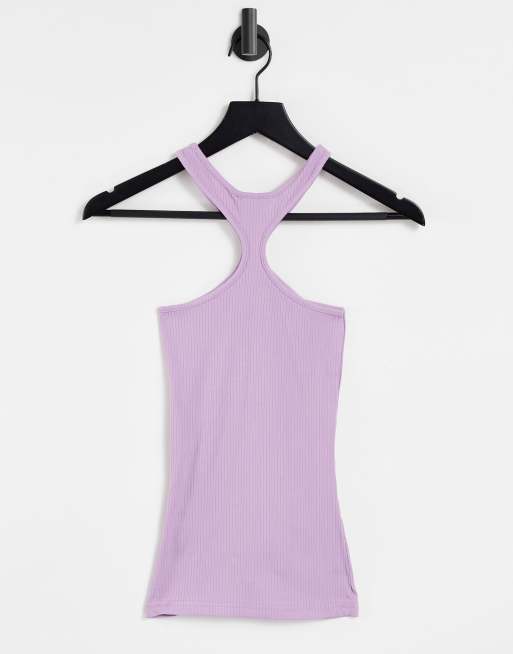 Weekday - Top con scollo a vogatore in cotone viola chiaro - PURPLE, 4 di 4
