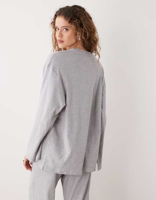 Weekday - Top confort oversize d'ensemble à manches longues - Gris chiné , 4 de 4
